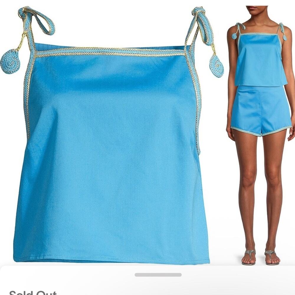 My Beachy Side Bridgitte Piped Cropped Tank Top Small Malibu Blue